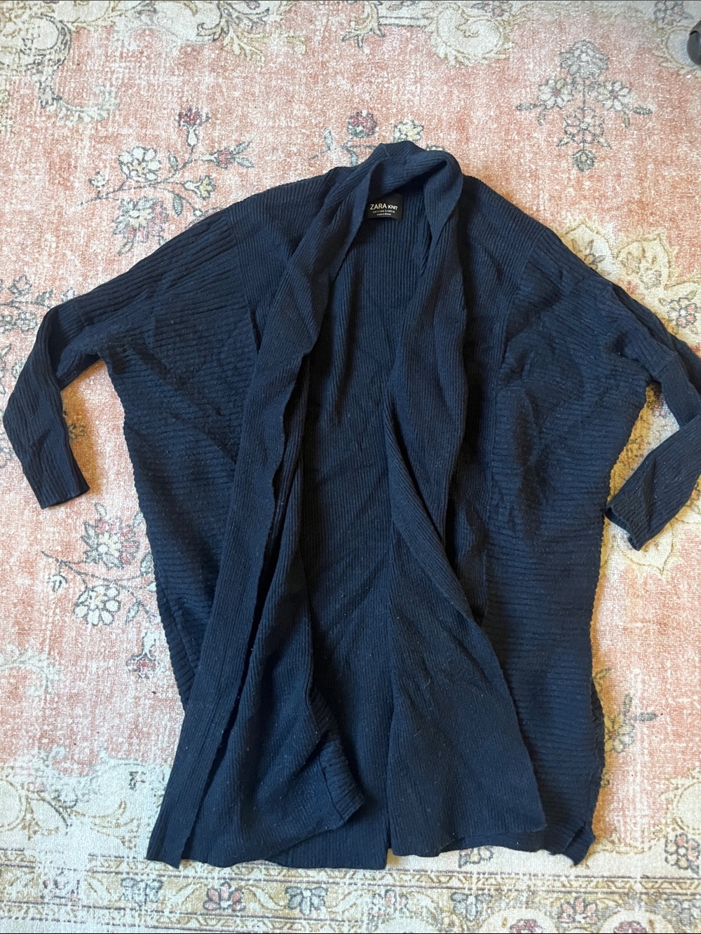 Zara women’s size small Dark Navy Ribbed knit Open-Front Cardigan